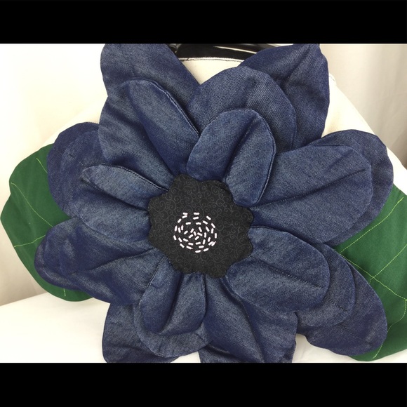 HandMade OOAK 3D big denim flower canvas bag - Picture 3 of 7